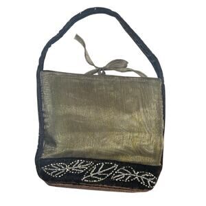 Y2K- Semi Sheer Leaf Bead Design- Brown Mini Top Handle bag- 7x7" crushed velvet